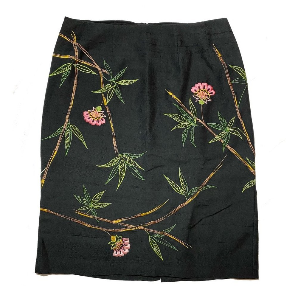 Beautiful Peter Martin 100% Silk Floral Embroidered Lined Skirt - Size 4